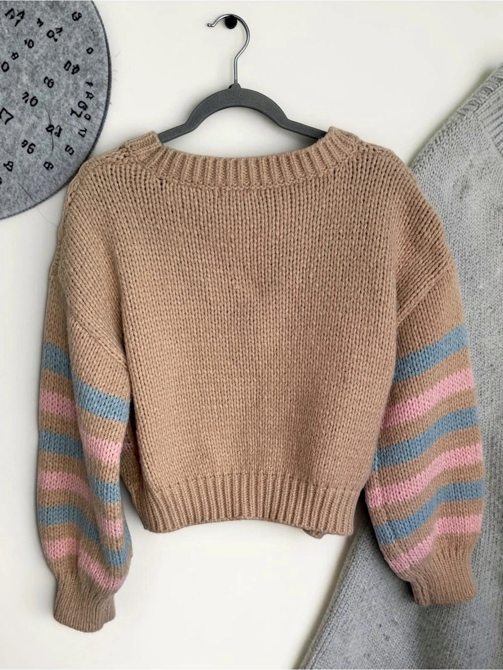 Lush Striped Cropped Cardigan Brown & Pink Large - Picture 2 of 10